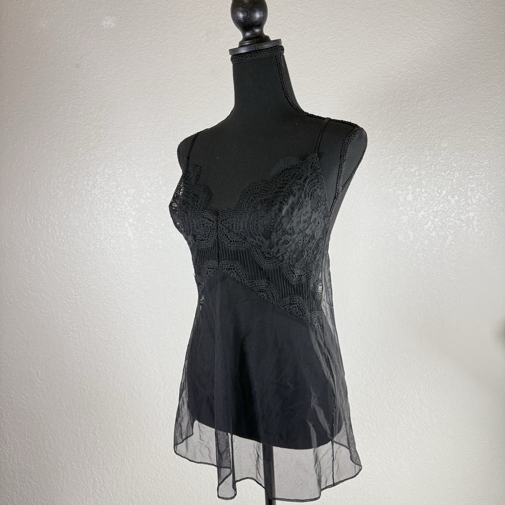 Victoria's Secret‎ Black Cami Lingerie Baby Doll Top Only Sz medium Lace Sheer